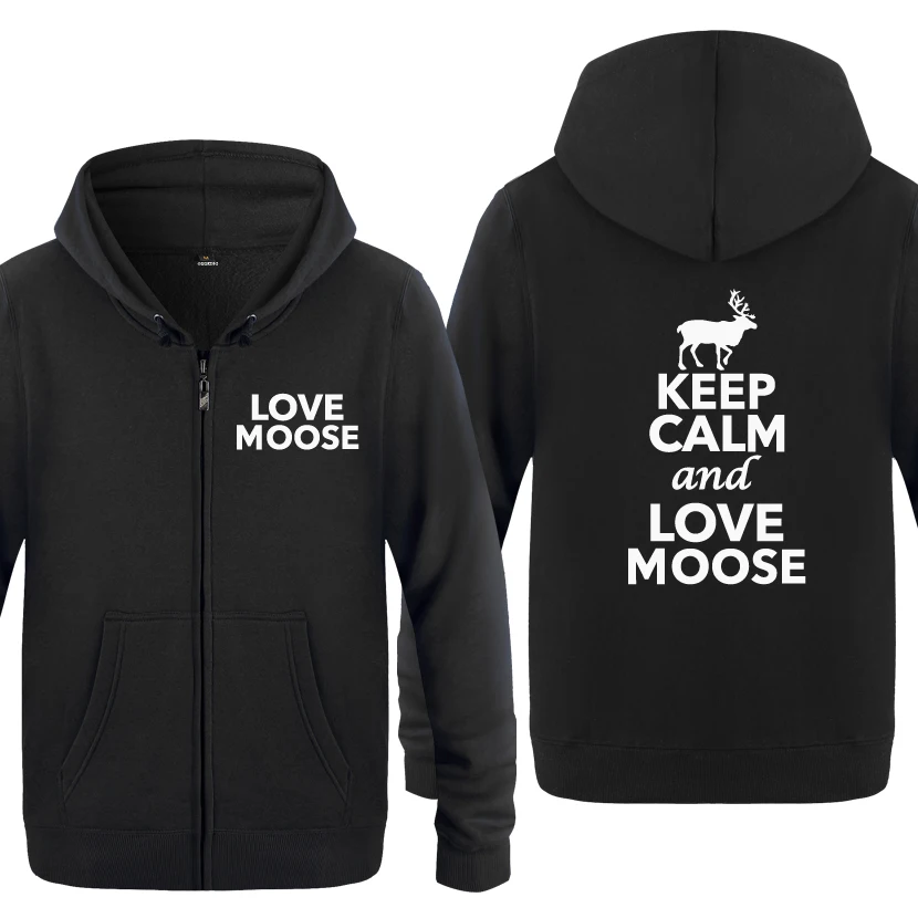 Keep Calm and Love Moose Новинка Забавные толстовки мужские мужские флисовые кардиганы на молнии толстовки с капюшоном