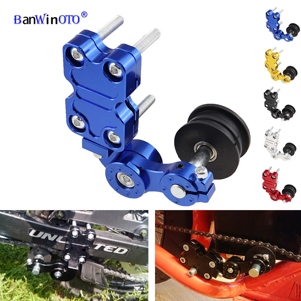 blue 1.46-1.69in Clamp Adjustable Range with Backup Long Bolts Motorcycle Universal Chain Tensioner Guide Adjuster Chain Tensioner 3.7-4.3cm 