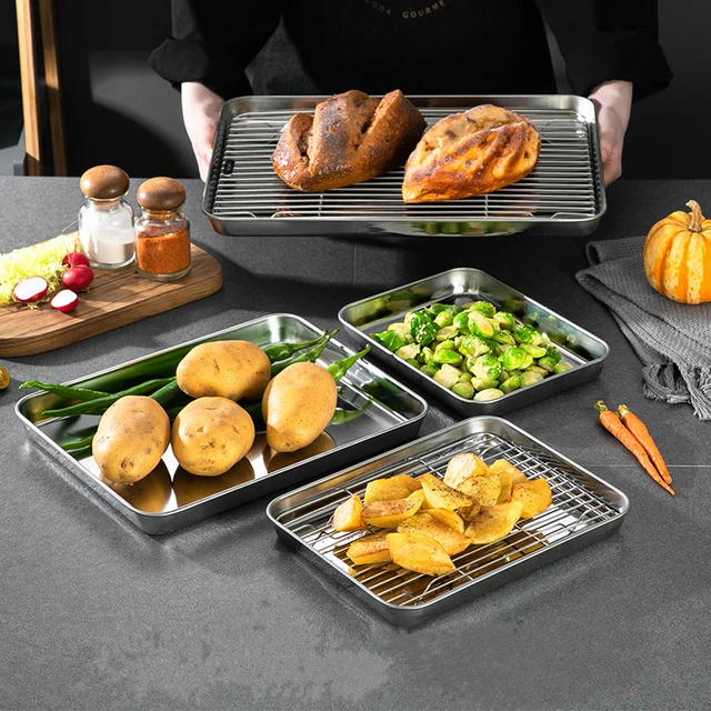 Baking Tray With Wire Rack 304 Stainless Steel Cake Baking BBQ Pan Tray  Plate Oven Brownie Rack Cooking Roasting Grilling Tool - AliExpress