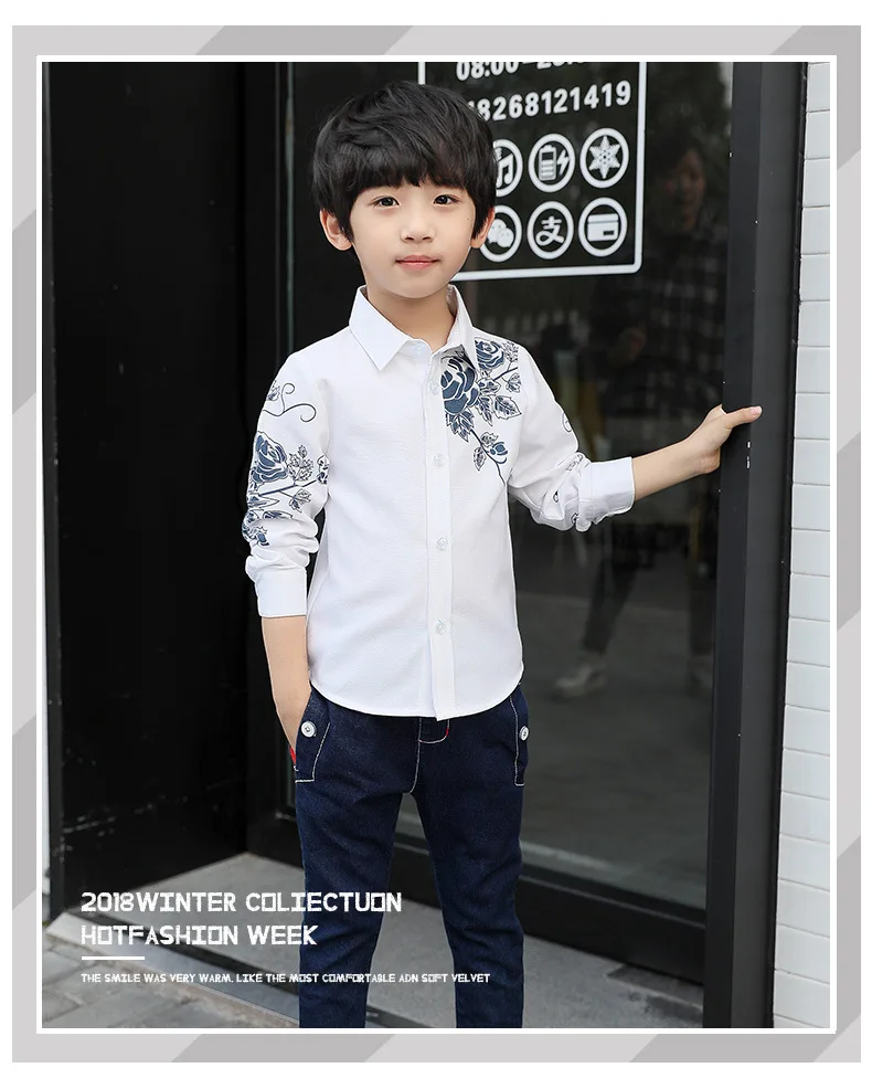 Рубашка для мальчиков, осень, с длинными рукавами, стиль, в Корейском стиле, с принтом, для мальчиков 6, 10 лет, Детская рубашка на осень