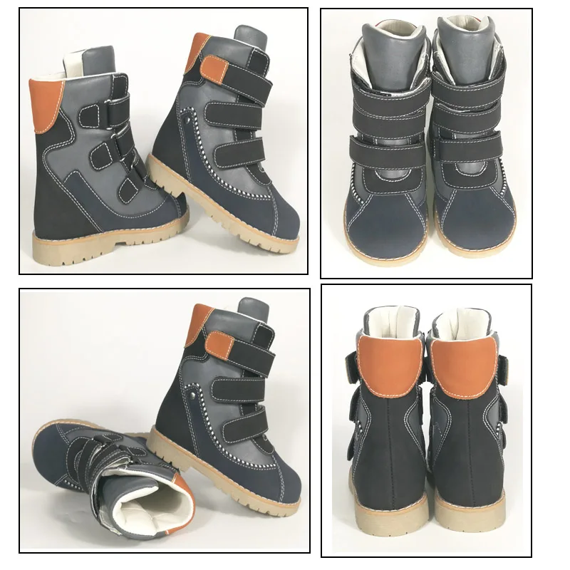 Ortoluckland/новые детские ботинки для мальчиков; теплые зимние ботинки из коровьей кожи; Детские Зимние плюшевые рыцарские ботинки; ортопедическая обувь с круглым носком