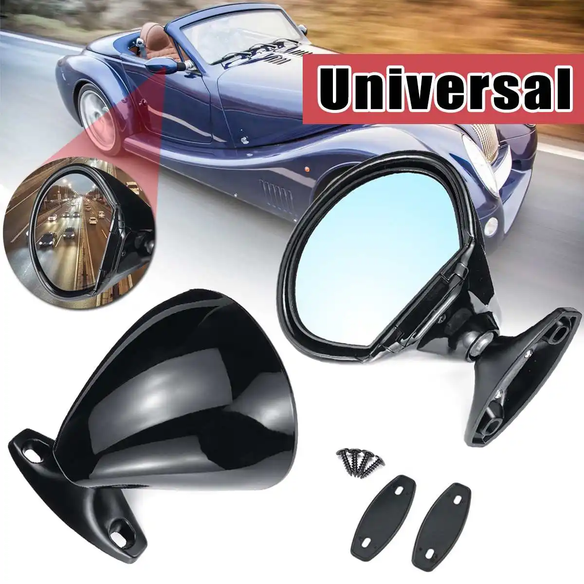 

R+L ABS Glossy Black California Style Rear View Side Door Wing Mirror+Gaskets For Universal-Car