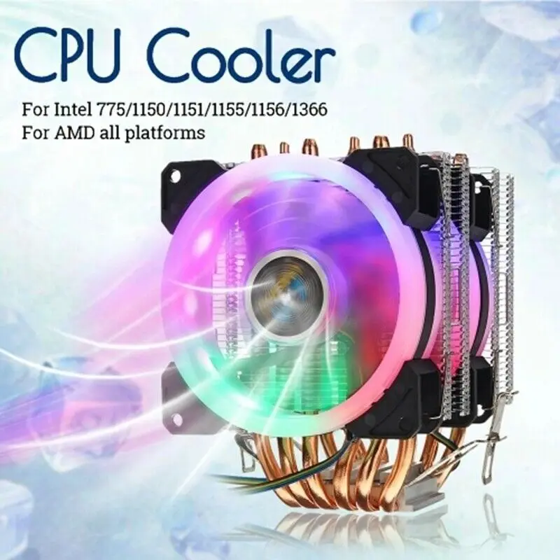 Кулер для ЦП Lanshuo 6 тепловых трубок 4-контактный RGB 2 вентилятора In-Tel 775/1150/1151/115 U8Z6 |
