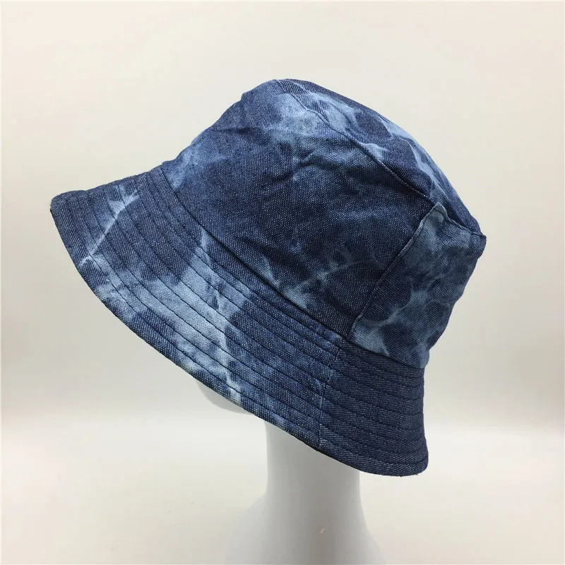 Women Tie Dye Denim Bucket Hat Girls 