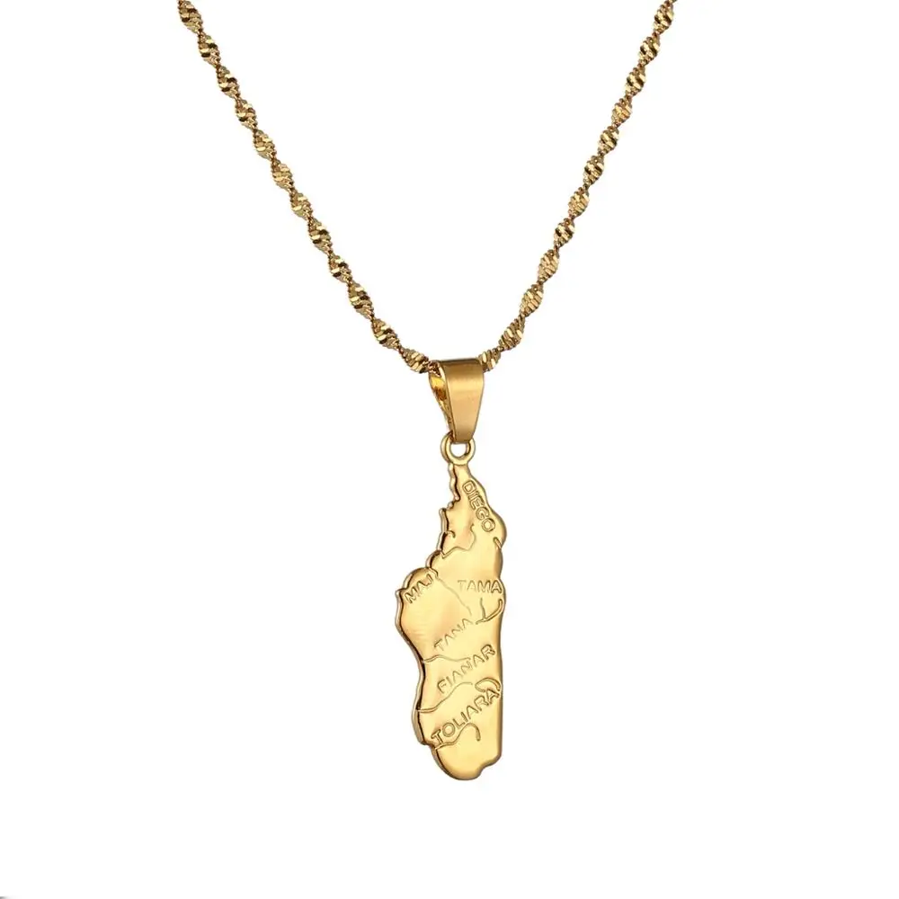 Madagascar Map Necklace Pendant Women Gold Color African Jewelry Africa Malagasy Maps 3