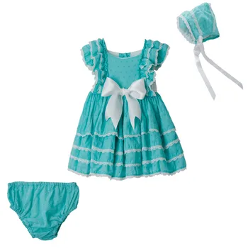 

3PCS Boutique Summer Autumn Baby Girl Blue Orange Cotton Vintage Spanish Princess Dress Lace Gown Lolita Birthday Party Dress