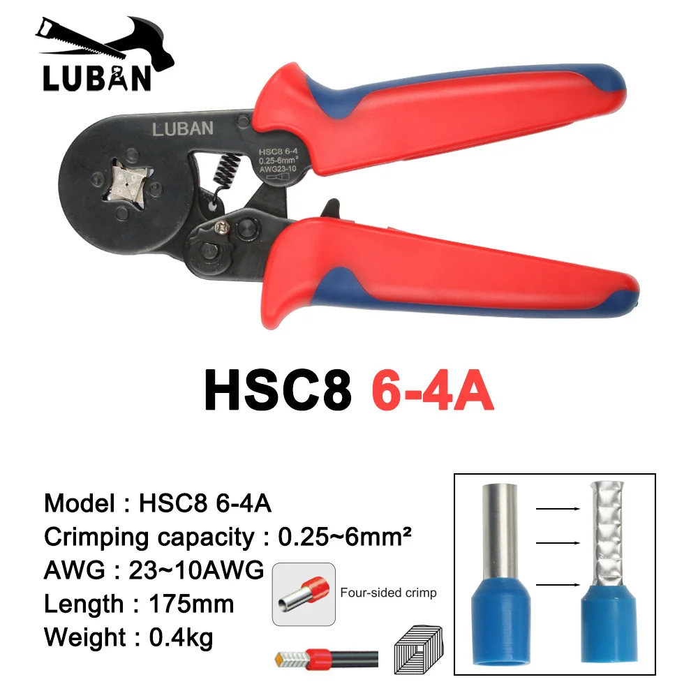 HSC8 6-4A 6-6 мини-тип обжимные плоскогубцы 0,25-10 мм2 терминалы обжимные инструменты многофункциональный инструмент руки плоскогубцы hsc8 16-4 6-16 мм2 - Цвет: 6-4A