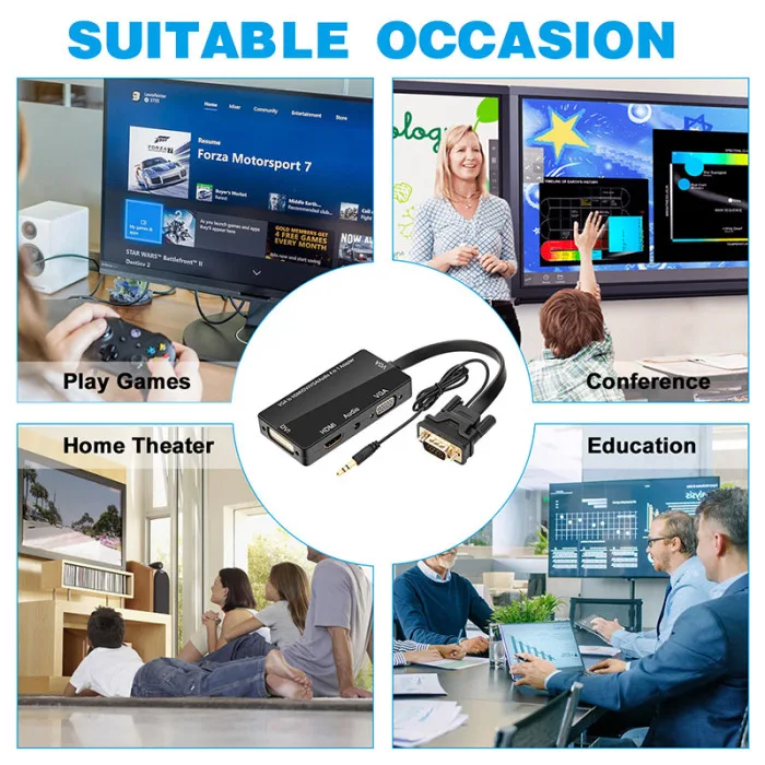 4-в-1 VGA к VGA HDMI DVI переходник аудио Выход конвертер для настольных ПК LSMK99