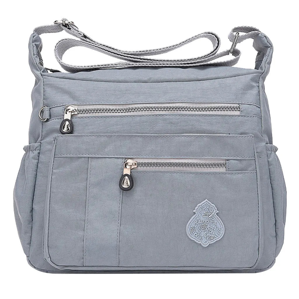 Женская нейлоновая сумка на плечо Водонепроницаемая однотонная элегантная сумка для ежедневных покупок зеленая Большая вместительная сумка на плечо - Цвет: Серый