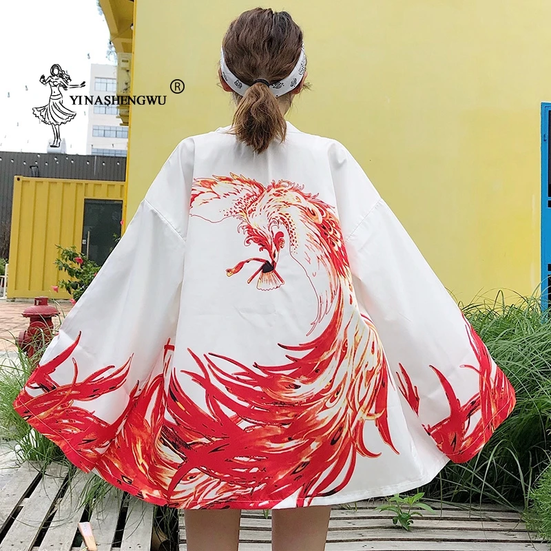 Yukata женское японское кимоно кардиган кран печатная азиатская одежда Повседневная рубашка кимоно Femme кимоно косплей блузки пальто Kawaii