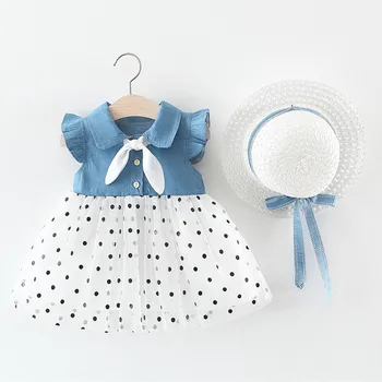 

Fashion Baby girl dress cotton o-neck regular Vestidos Toddler Baby Kids Dot Patchwork Tulle Princess Dresses Clothes Hat H4