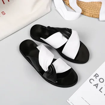

New Style Genuine Leather round Flat Mixed Colors Sandals Thick Bottomed Lazy Sandals