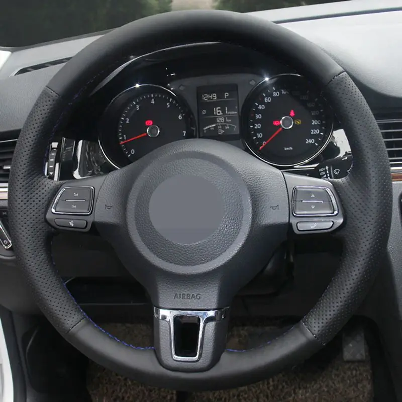 DIY ручной работы черный мягкий чехол из искусственной кожи на руль для Volkswagen Golf 6