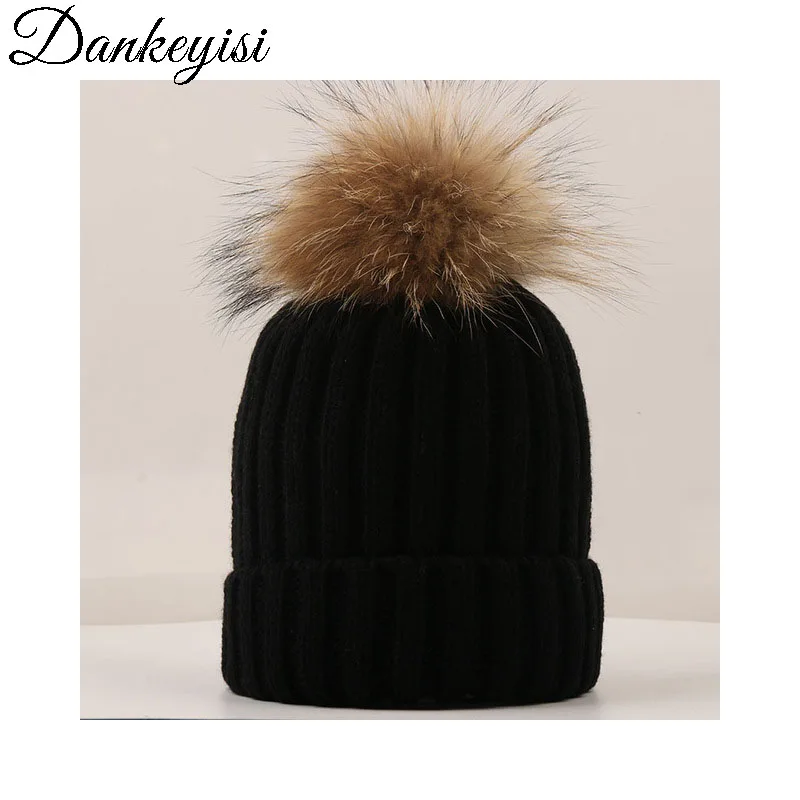 DANKEYISI шарик из меха норки шапка Меховые помпоны Skullies Beanies зимняя женская шапка для девочки вязаные шапки шапка женский головной убор из плотной ткани - Цвет: black-1