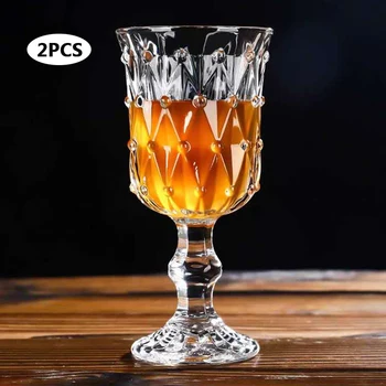 

2Pcs 200ml Wine Glass Lead-free Clear Diamond Engraved Red Wine Goblet Home Bar Party Champagne Cocktail Glass Cup Drinkware