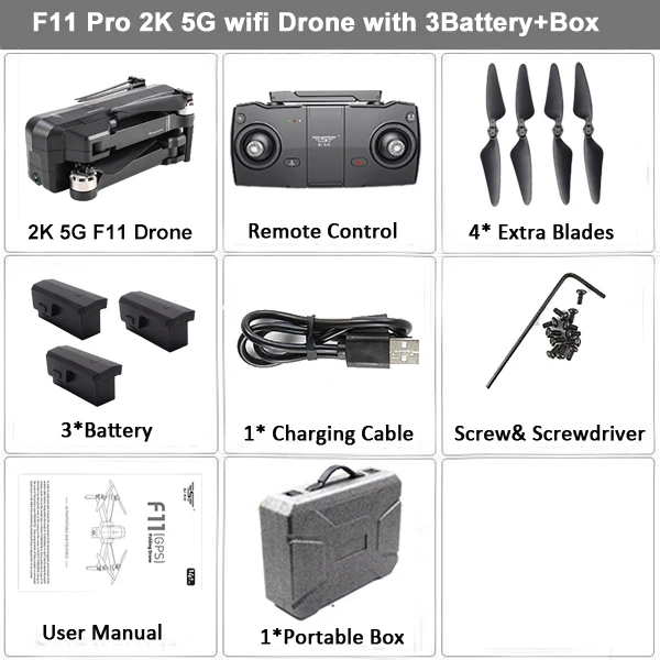 F11 PRO 2K 3B Case SJRC F11 PRO gps Радиоуправляемый Дрон Квадрокоптер с 2K HD камерой Широкий угол 5G Wifi FPV 28mins полёт бесщеточный вертолет селфи дроны - Цвет: F11 PRO 2K 3B Case