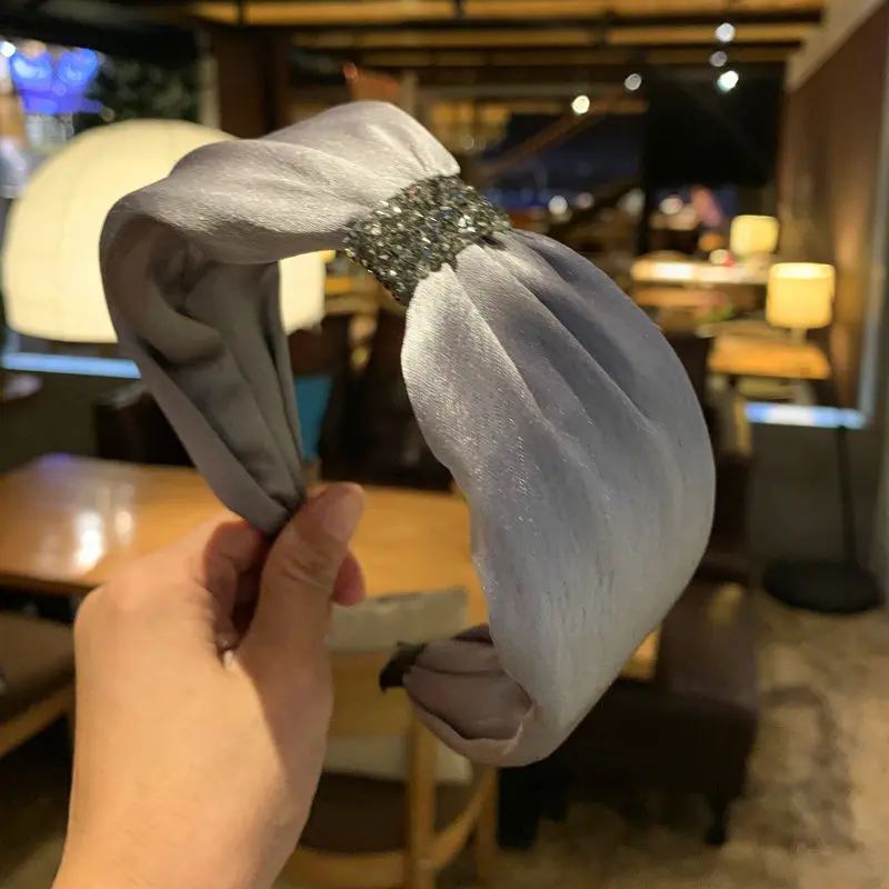 Korean women's new hair accessories Korea solid color rhinestones wide-brimmed light headband headband