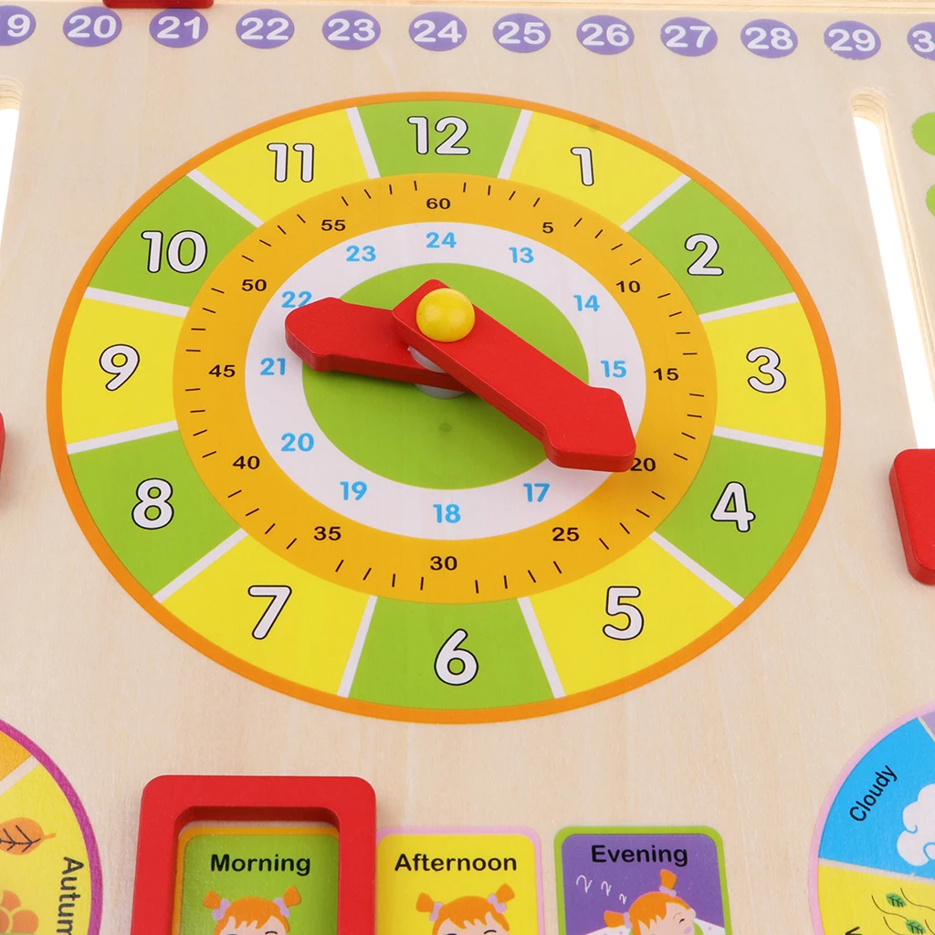 Wooden Daily Cognitive Calendar Clock Hanging Board Kids Early Education Toy for Preschool Graduation Classrooms Schools