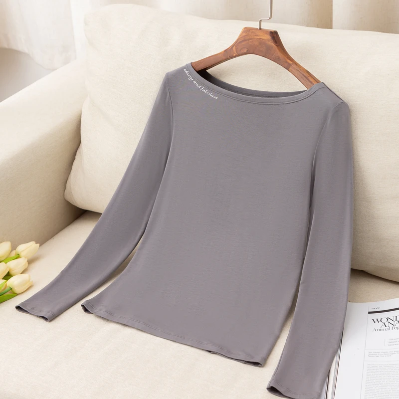 woman tshirts Spring Autumn T Shirt Women Letter Print Solid Modal T-Shirt Undershirt Female TShirt Pullover shirts for women