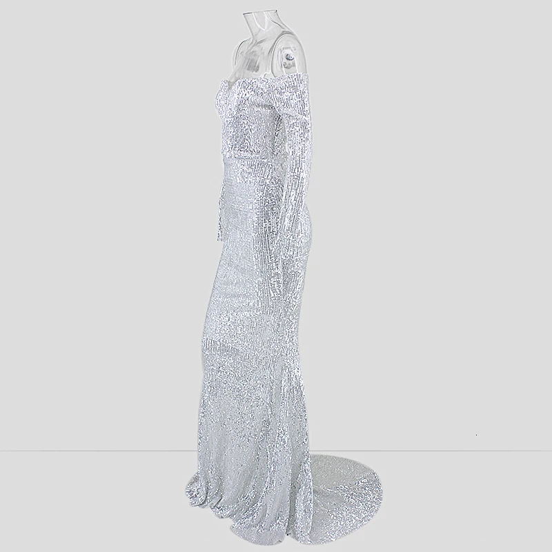 Joyfunear Off Shoulder Sequin пикантные летние платье Для женщин Русалка Bling Bodycon макси платье элегантный Платья для вечеринок Vestidos
