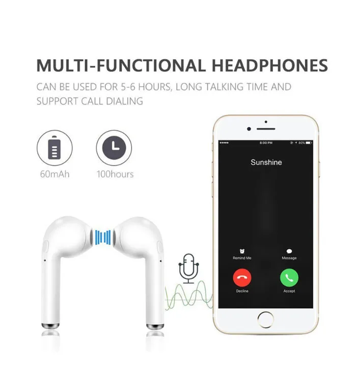 I7s мини TWS Bluetooth наушники-вкладыши беспроводная гарнитура мини музыкальный наушник спортивные наушники с беспроводными наушниками зарядная коробка