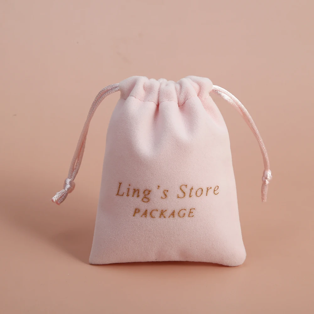 100 Drawstring Bags Personalized Logo Print Pink Thick Velvet Jewelry Packaging Bags Pouches Custom Chic Wedding Favor Bags
