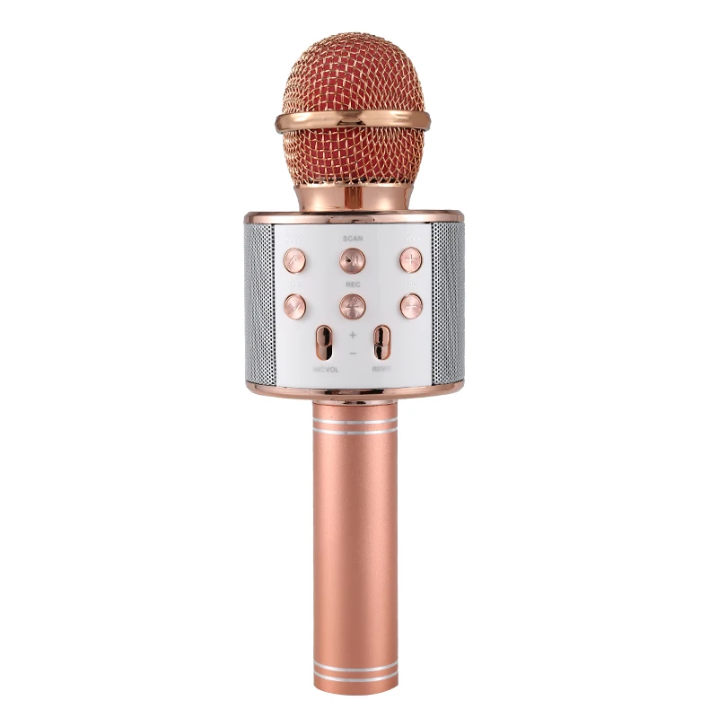 Bluetooth беспроводной микрофон WS-858 ручной караоке микрофон USB KTV плеер Bluetooth динамик Запись музыки микрофоны WS858 - Цвет: Rose Gold