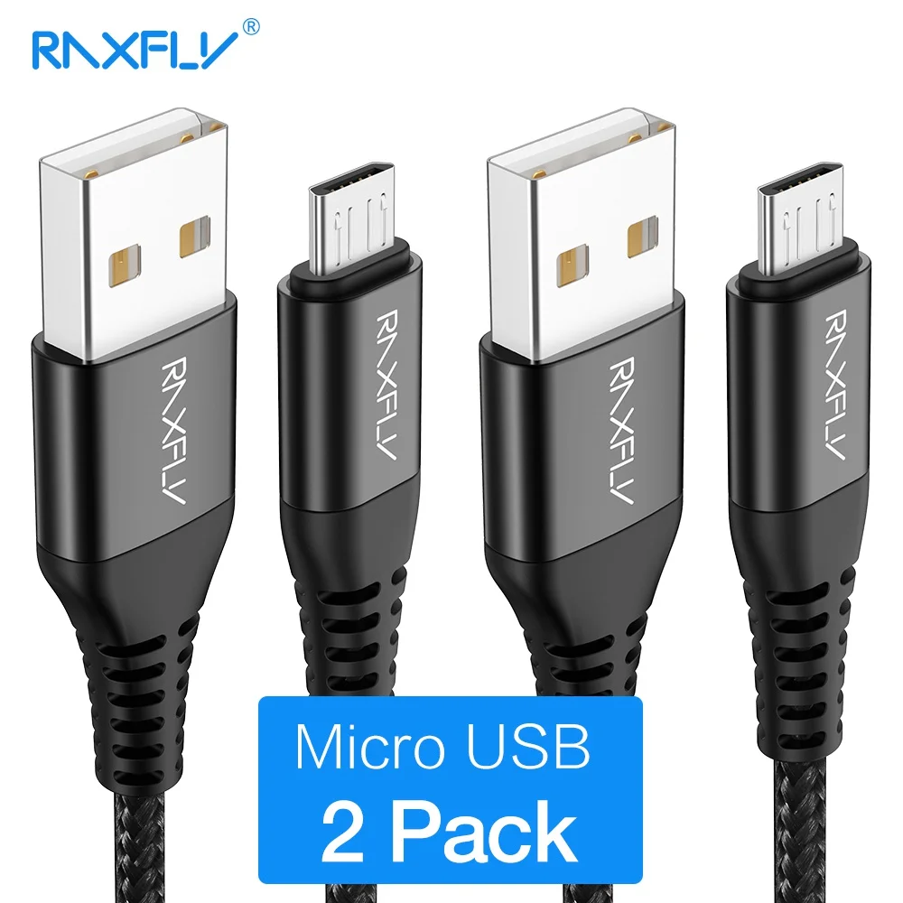 2 Pcs Black Raxfly микро ЮСБ Кабель 1 м зарядки провод для Samsung S5 S6 Edge J5 J7 данных Зарядное устройство растяжение шнура Micro USB кабель для Redmi Note 4X юсб кабель - Цвет: 2 Pcs Black