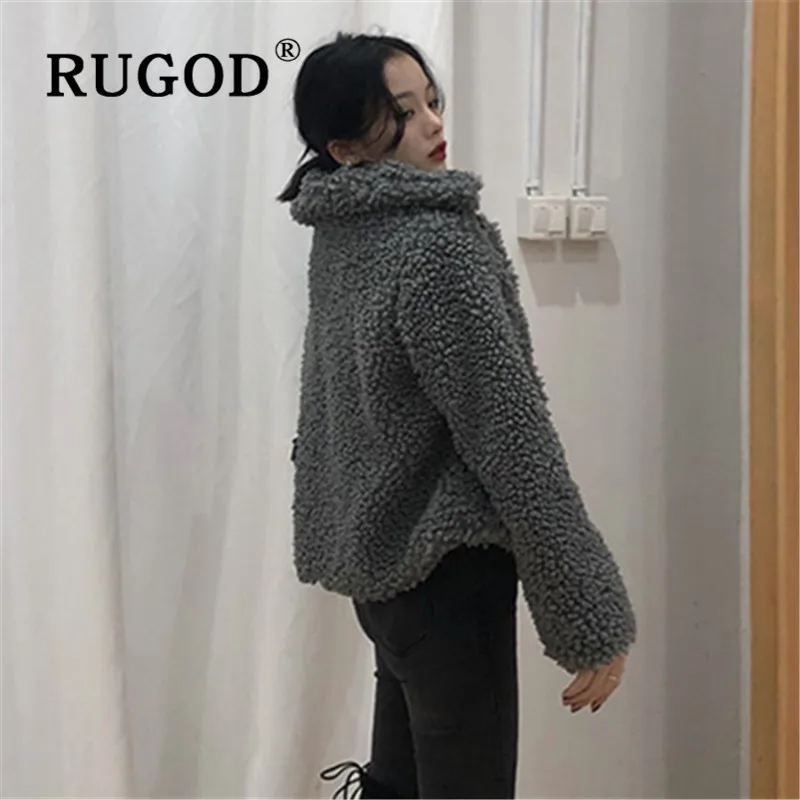 RUGOD кашемировое короткое пальто с отложным воротником, женская теплая флисовая куртка, женские зимние пальто, уличная одежда в Корейском стиле для женщин