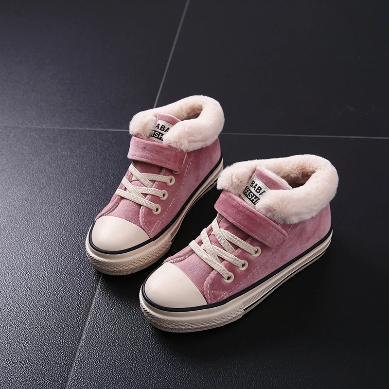 Зимние детские ботинки; теплая детская обувь; нескользящая обувь; Плюшевые короткие ботинки с толстой хлопковой подкладкой