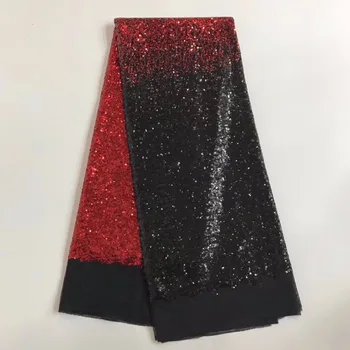 

Latest African Fabrics Flowers High Quality 2019 Nigerian Net Lace Fabric with red gold Sequins Sequence Lace for Women Dresses