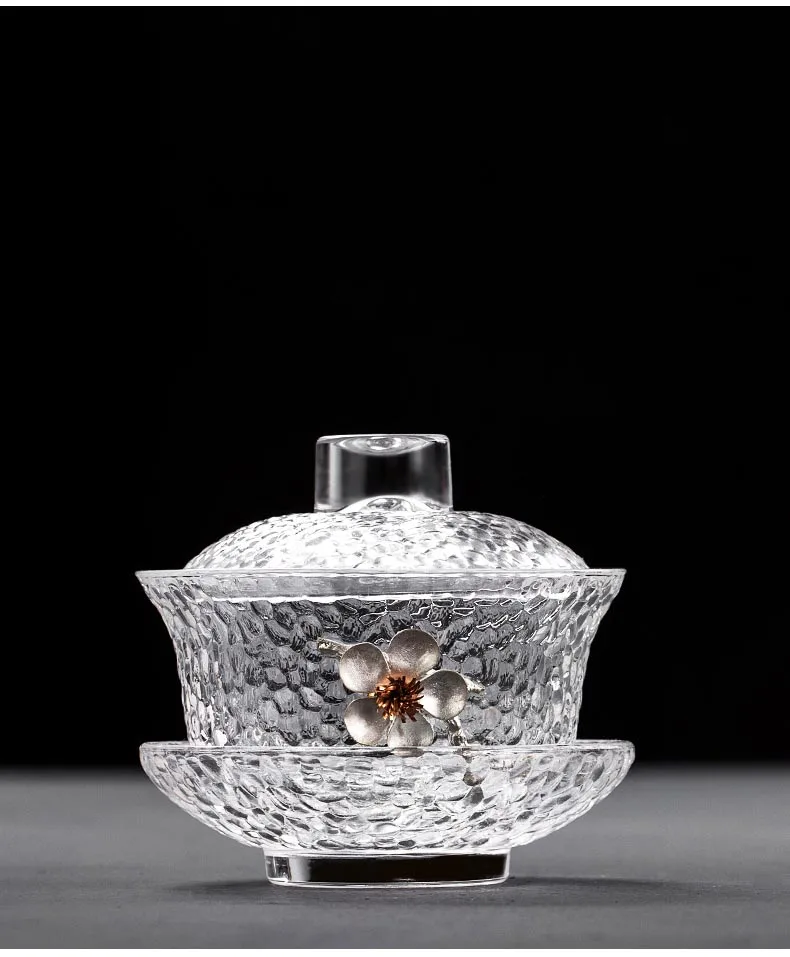 Утолщенная термостойкая стеклянная чашка в японском стиле Gaiwan чашка в китайском стиле чаша для чая Оловянная Слива украшение прозрачная чашка мастер