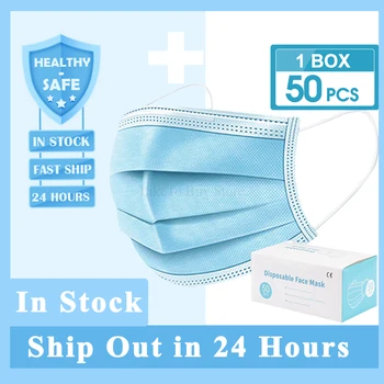 

100Pcs Anti-dust Face Mask Safe Disposable Mask Breathable Face Mouth Mask Non-woven 3 Layer In Stock Adult EarLoop Filter Masks