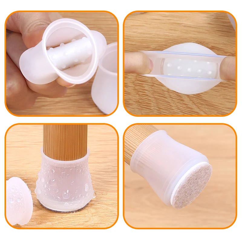 16PCS Silicone Chair Leg Cover Felt Bottom Round Square Furniture Feet Caps Floor Protector Pads for Chair Leg Black Brown White
