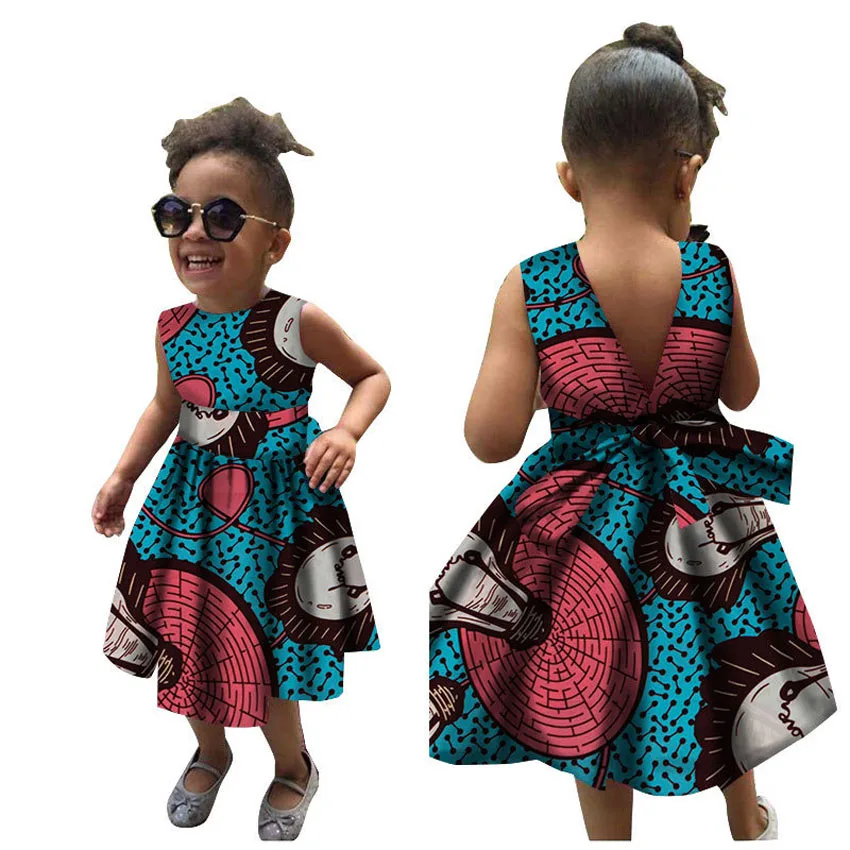 Модное платье для девочек в африканском стиле, 19 цветов, летние хлопковые платья с принтом, детские платья принцессы в традиционном африканском стиле, Vstidos - Цвет: Color19