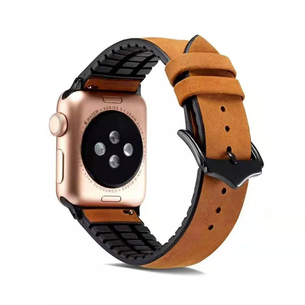 Silicone leather watch strap for Apple 1 2 3 4 Series High Quality Men Watch Band Strap for Iwatch Waterproof