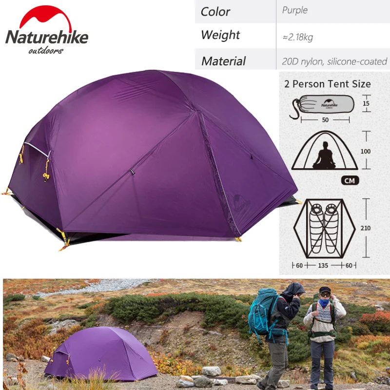 Naturehike Mongar 2 3 человека палатка для кемпинга 15D нейлоновая обновленная двухслойная