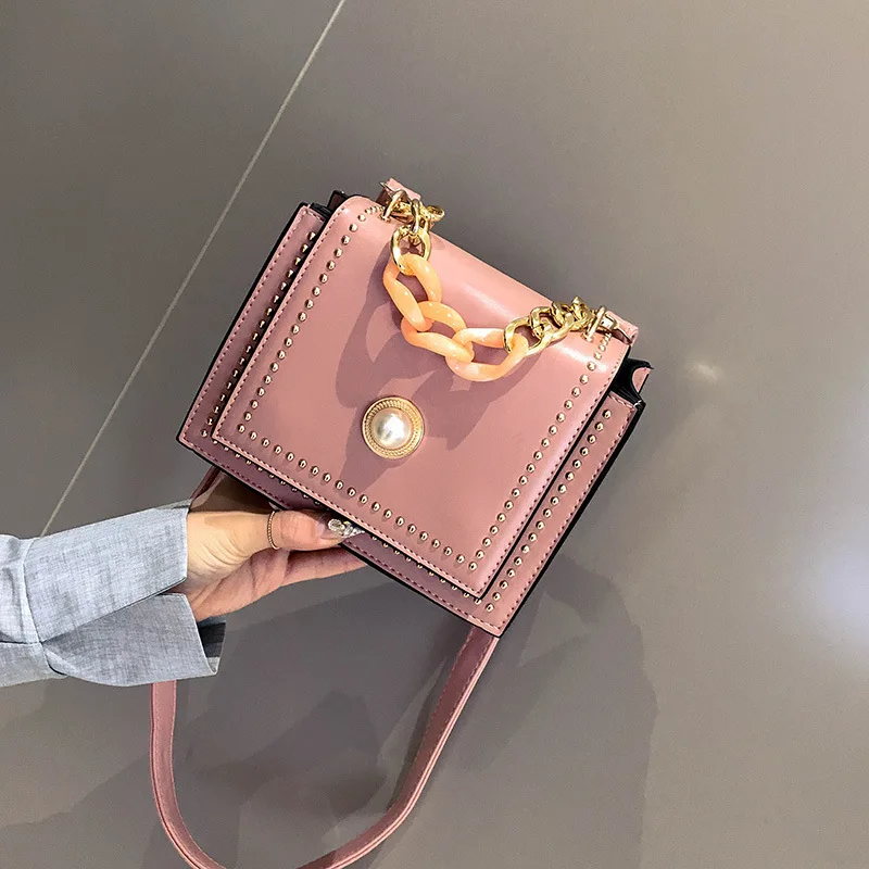 

Korean-style Bag Women's 2019 New Style Solid Color CHIC Chain Square Sling Bag Simple Versatile Harajuku Crossbody Bag Fashion