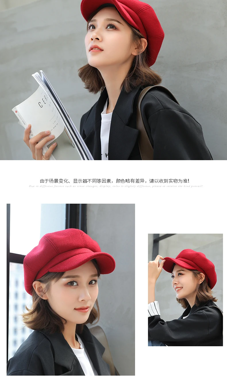 Trendy Auutmn Winter Hats for Women Solid Plain Octagonal Newsboy Cap Men Ladies Retro Wool Hat Winter Beret Girls Painter Cap