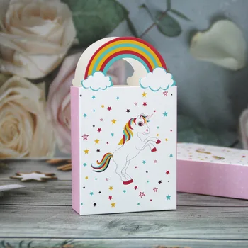 

New Creative Rainbow unicorn Food Gift Bags Pattern Square Bottom Cake Packing Oilproof Paper Bag for Baby Shower Party Supplies