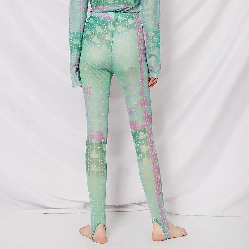 2020 New Style Printed Stretch Pants High Waist Sports Fitness Leggings Women Ladies High Waist Mesh Plus Size Casual