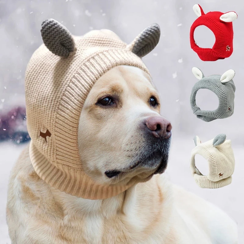 Gorro de punto con orejas de conejo de felpa para perro grande, gorro cálido dorado a prueba de viento para cachorro, gorro de invierno cálido para Cosplay de Navidad|Gorras perro| -