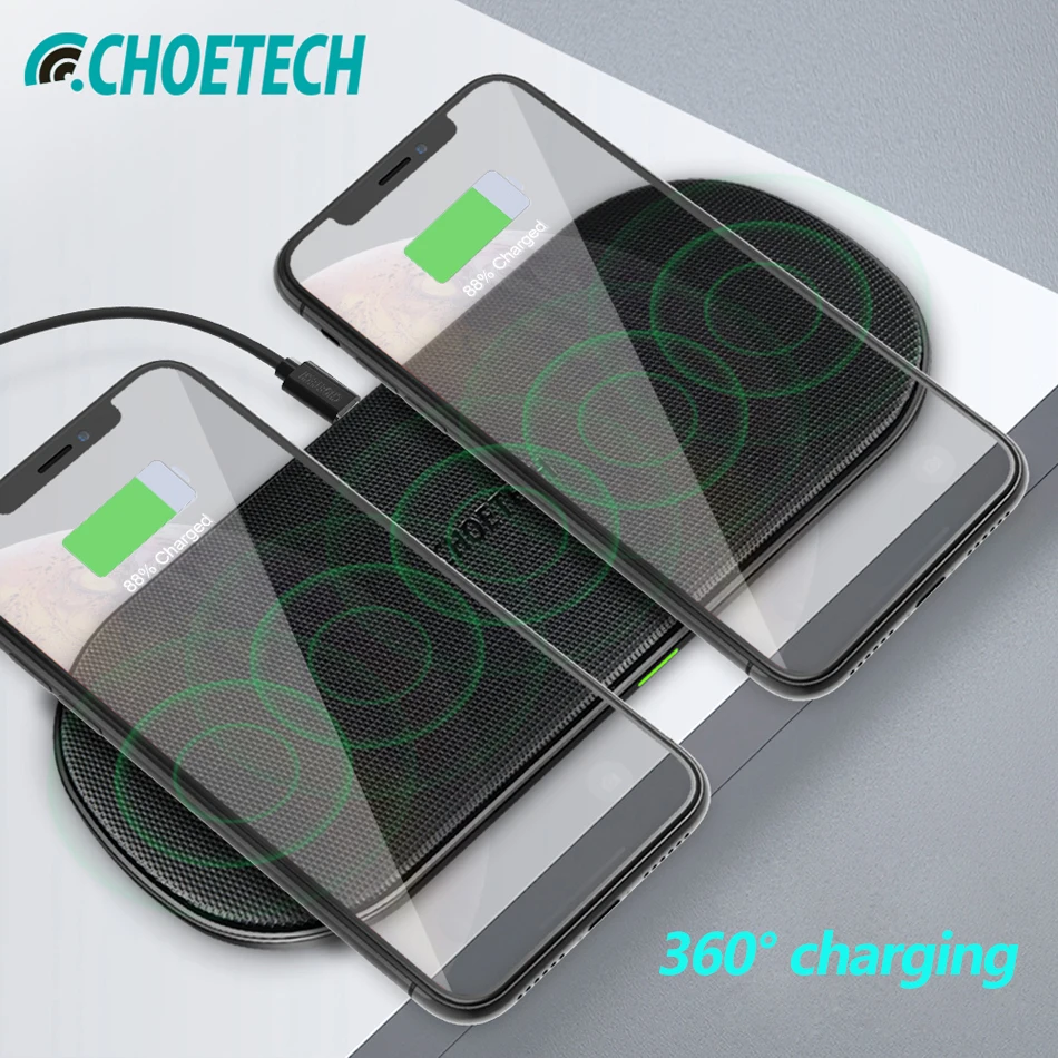 CHOETECH 5 катушек 10 Вт Qi двойное Беспроводное зарядное устройство Быстрая зарядка коврик совместимый для iPhone X XS Max для samsung S8 S9 S10 новые AirPods