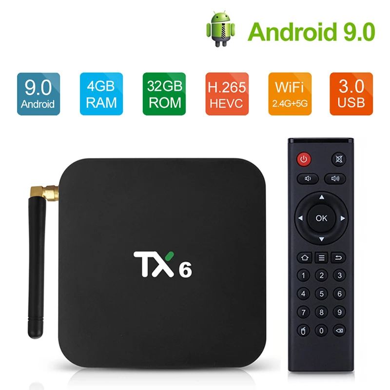 

Android 9.0 TV Box TX6 4GB RAM 64GB 5.8G Wifi H6 Quad Core USD3.0 BT4.2 4K Google Player Youtube Tanix Set Top Box TX6
