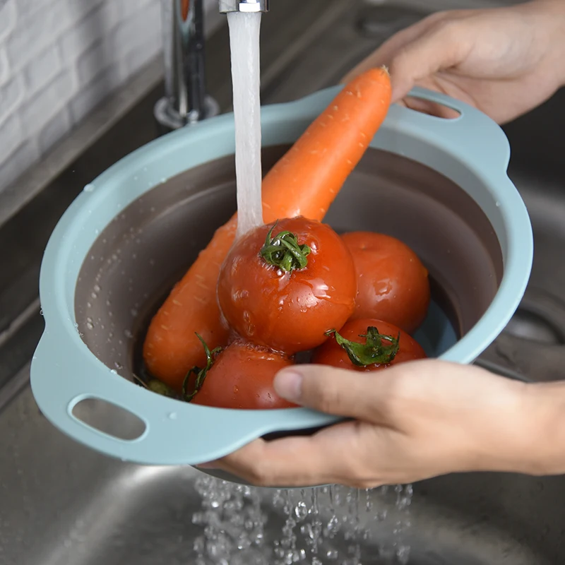 

G Convenient Folding Drain Basket Round Water Filter Basket Telescopic Folding Fruit Washing Basket