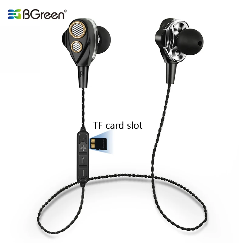 BGreen Bluetooth спортивные наушники Беспроводная Спортивная гарнитура 4 колонки стерео наушники с микрофоном Поддержка Micro SD TF карта