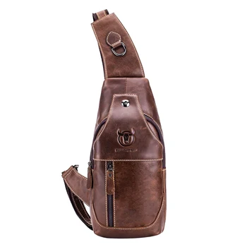 

BULLCAPTAIN Men's Crossbody Bag Leather Chest Shoulder Bag Brown Wallet Waterproof Anti-Theft Travel on Foot