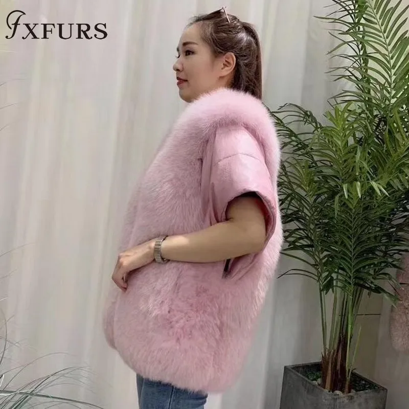 FXFURS/Новинка года; женский жилет с лисьим мехом; пуховые пальто; куртки без рукавов; зимние теплые меховые жилеты для девочек; русский мех; короткие