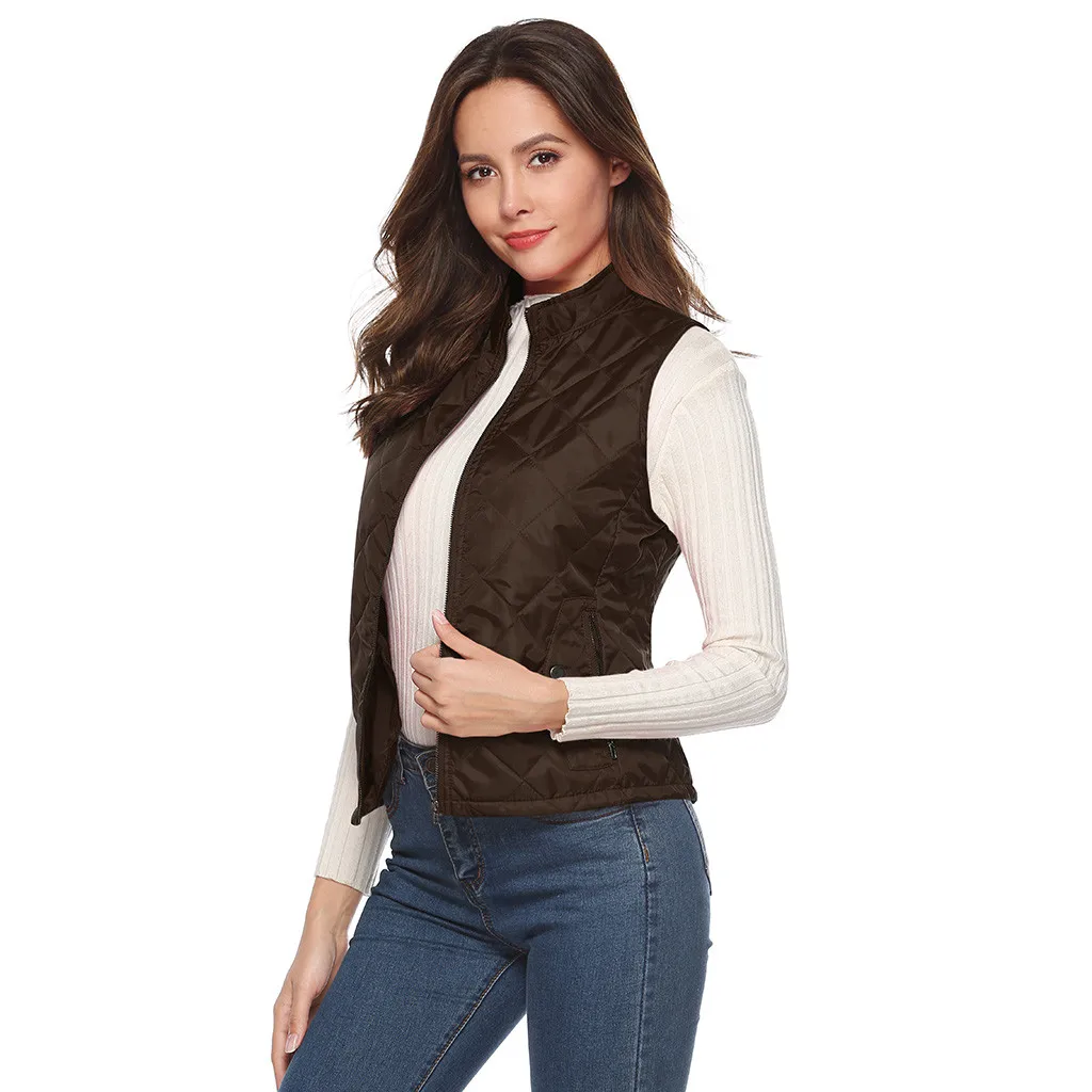 2019 Autumn and Winter Vest Women Sleeveless Jacket Thickning Warm Slim Standing Collar Waistcoat Vest Casual Coat Jacket