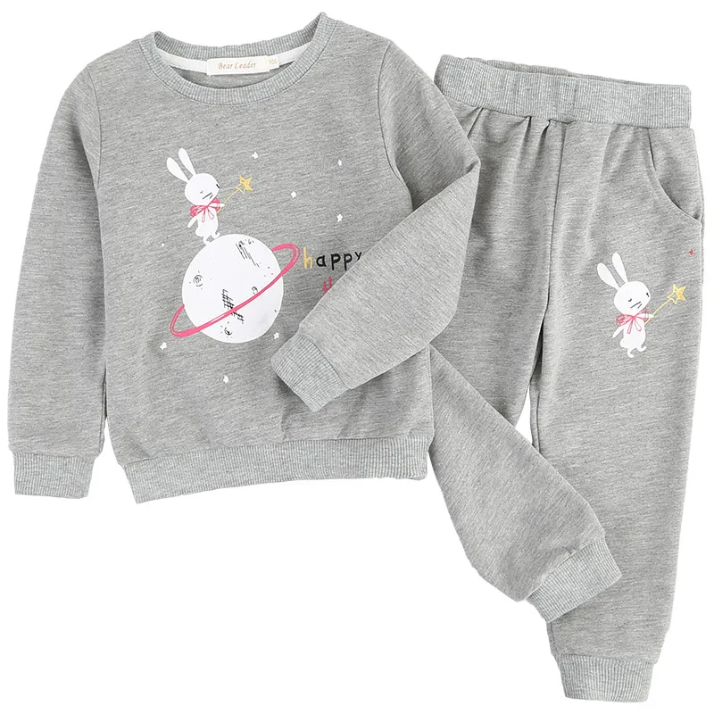 grey az1712 Bear Leader/комплект детской одежды, новая зимняя одежда для девочек пуловер с рисунком кролика и планеты и штаны, комплект одежды из 2 предметов для детей возрастом от 3 до 7 лет - Цвет: grey az1712